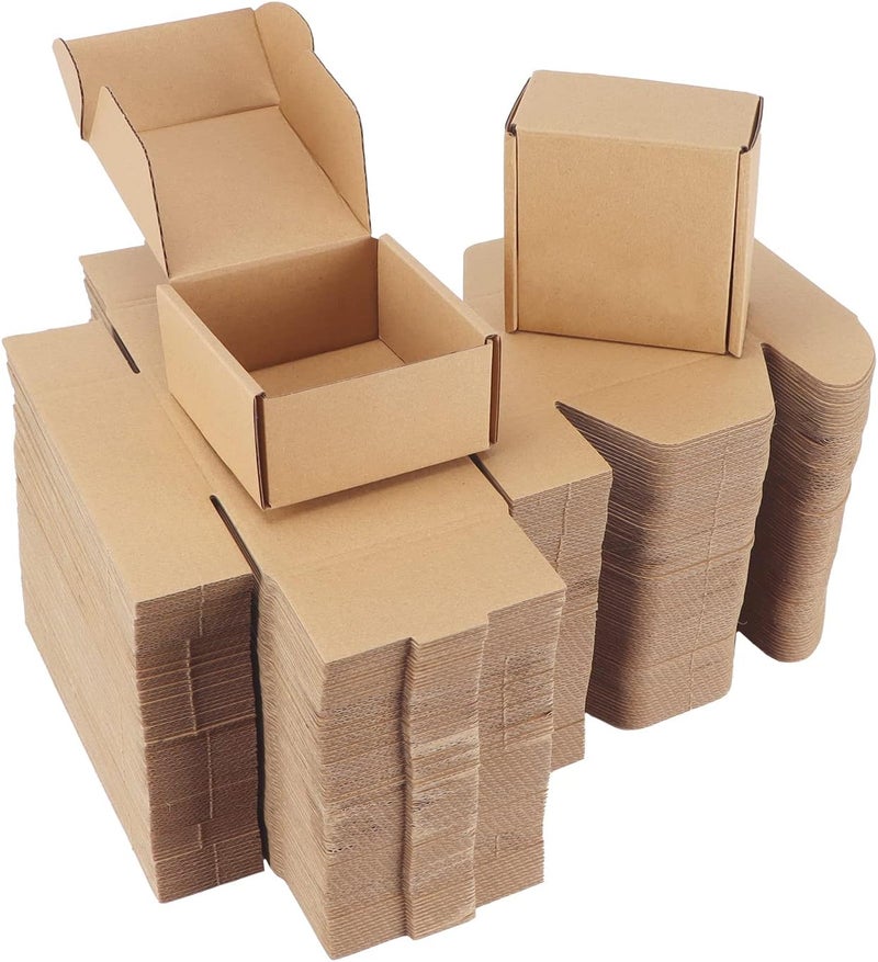 PHAREGE 4x4x2 inch Shipping Boxes Bulk 100 Pack Brown, Tab Lock Tuck Top Mailer Boxes for Packaging Small Business, Small Cardboard Gift Boxes for Wrapping Mailing Present - Image 1